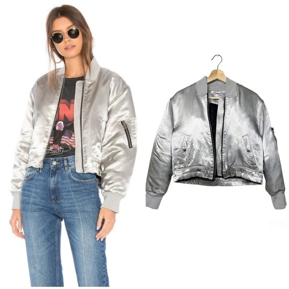 ELIZABETH & JAMES Royan Silver Bomber Jacket size S - Picture 1 of 16